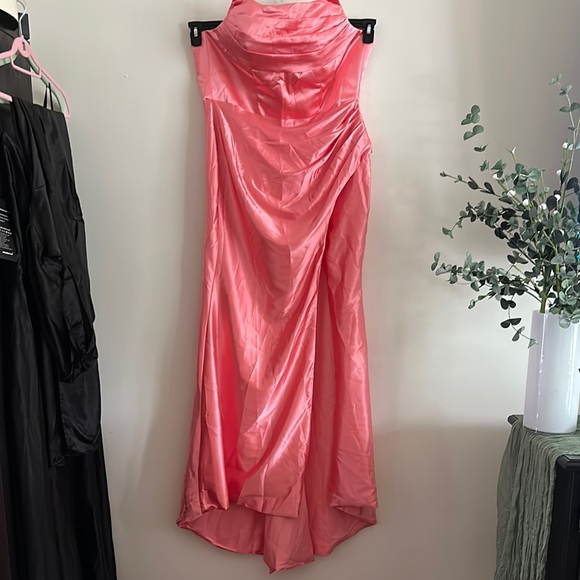 Dresses & Skirts - Coral Satin corset back Prom/Wedding dress with front slit